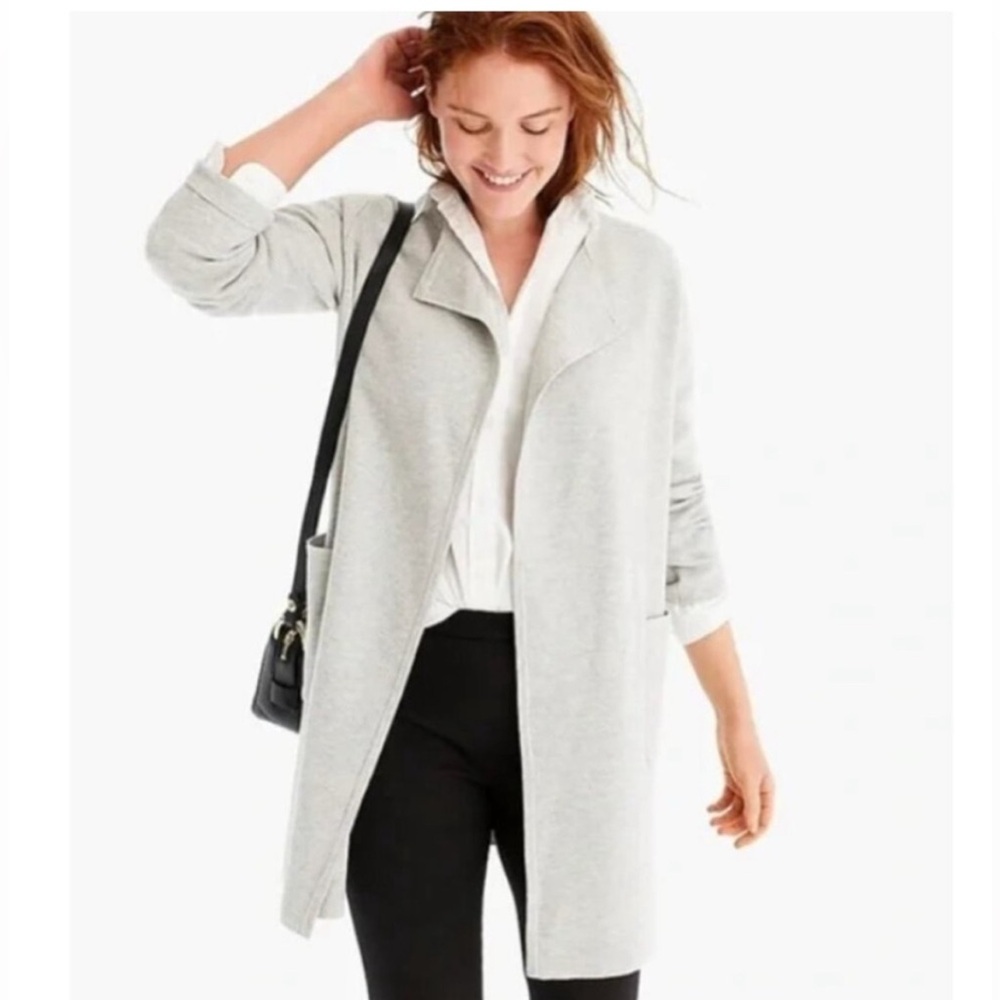 J. Crew Collarless Juliette Long Line Gray Cardigan. Size L - Picture 2 of 9